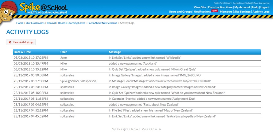 Looking at the Activity Log