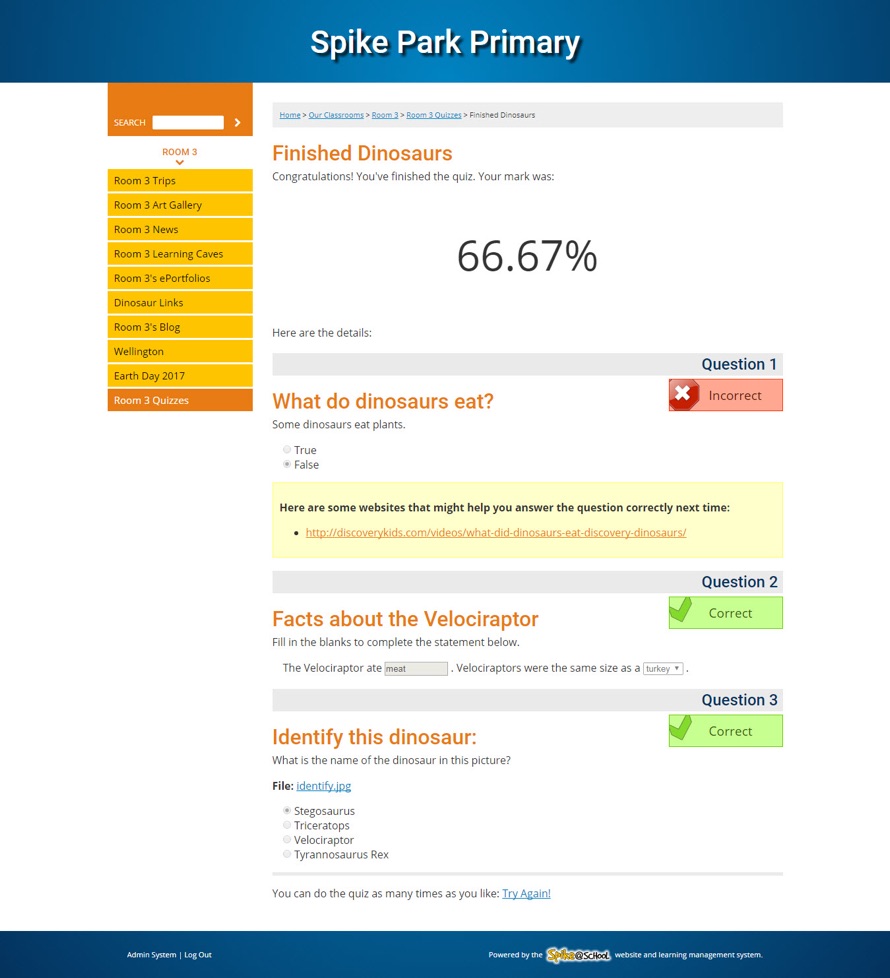 Viewing Quiz results